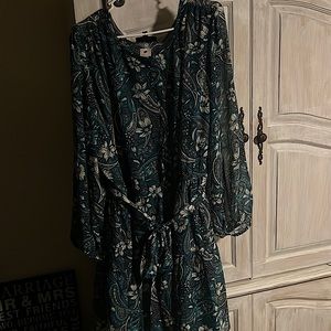 Pretty blue and green dress.  Smooth feeling fabric.